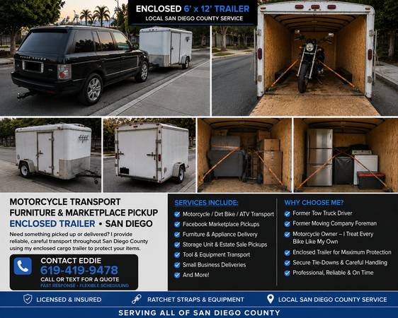 Motorcycle Transporter / Cash Buyer for Motorcycles - San Diego - cycle services