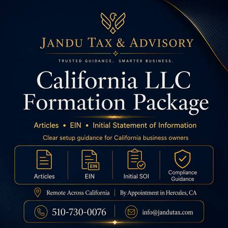California LLC Formation • Articles + EIN + Initial SOI • Upfront Fee - financial services